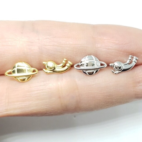 Sterling Silver Astronaut Earrings Space Saturn Earrings - Picture 8 of 8